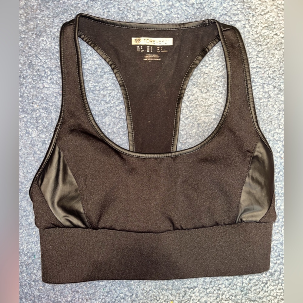 Forever 21 Women’s Black Leather Sports Bra- size Small - **ONLY WORN ONCE**